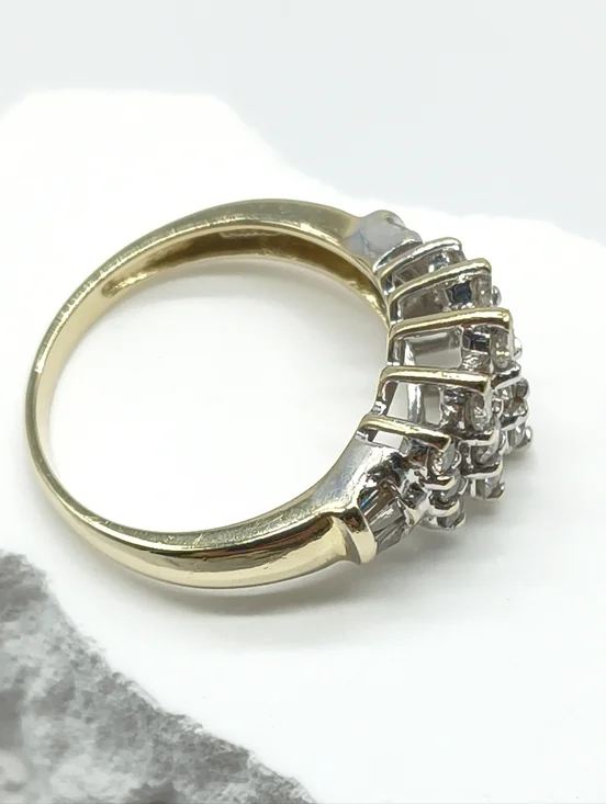 Vintage 14k Yellow Gold Triple Row Diamond Pyramid Cocktail Ring - Picture 12 of 12